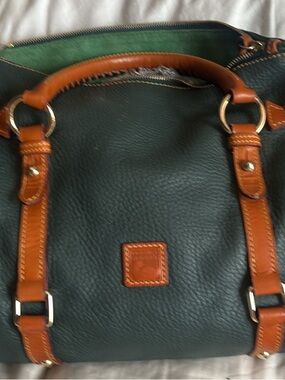Dooney & Bourke Leather Satchel in Forest Green with Chestnut Trim and wallet